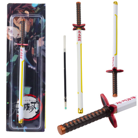 Długopis Miecz Katana Anime Metalowy Czarny Tusz Wymienny Wkład Biało-Żółty