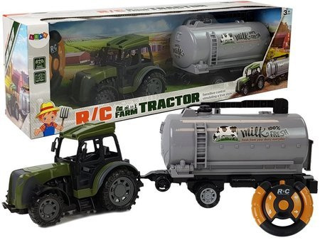  Zielony Traktor z Przyczepą Cysterna Na Mleko Zdalnie Sterowany 2.4G 