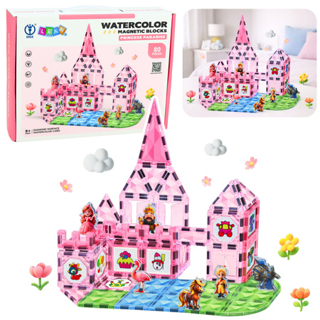 Klocki Magnetyczne Z Figurkami Farby Karty Do Malowania Różowe 80 el. 