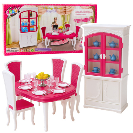 Zestaw Jadalnia Dla Lalek Stół Krzesła Kredens Zastawa 