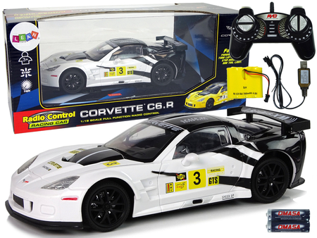 Auto Sportowe Wyścigowe R/C 1:18 Corvette C6.R Biały 2.4 G Światła 