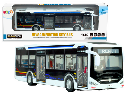 Elektryczny Autobus Miejski 1:42 Metalowy Światła Biały 