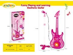 Gitara Elektryczna Dla Dzieci Statyw Mikrofon Różowa