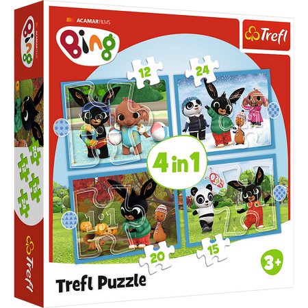 Puzzle - "4w1 (12, 15, 20, 24)" - Wesoły Bing Trefl 34631