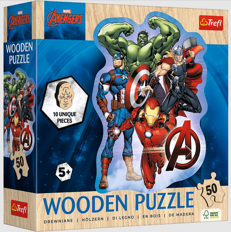 Puzzle - "50 Puzzle Drewniane Konturowe" - Przygody Avengers Trefl 20256