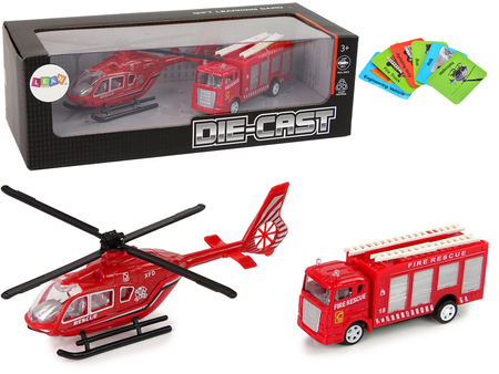 Zestaw Autek Straż Pożarna Naciąg Helikopter Czerwony 