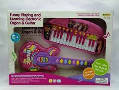 Zestaw Muzyczny Gitara Organy Keyboard Różowe 