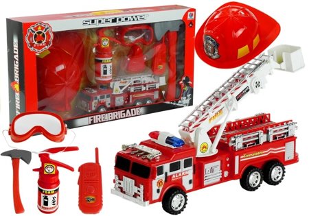 Zestaw Strażaka Straż Pożarna Wóz + Kask + Gaśnica