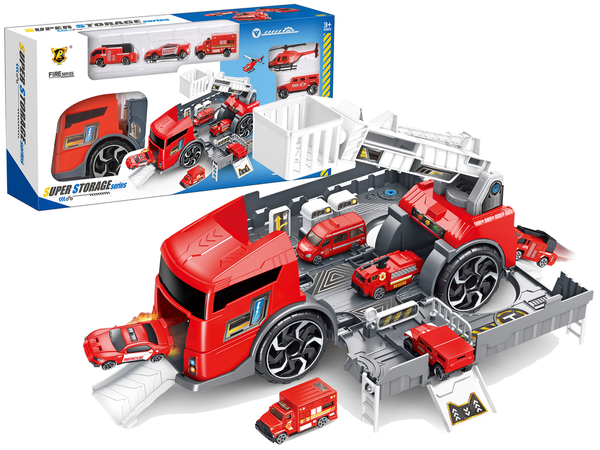 Ciężarówka Straż Pożarna Baza 2w1 Zestaw Pojazdów Czerwona 