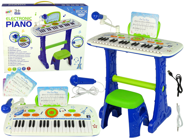Elektryczne Pianino Keyboard Dla Dzieci Niebieskie Nuty USB 