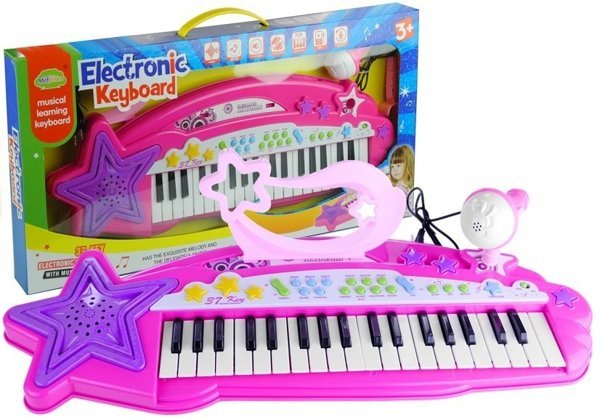 Keyboard Organki 37 Klawiszy MP3  Mikrofon Różowe