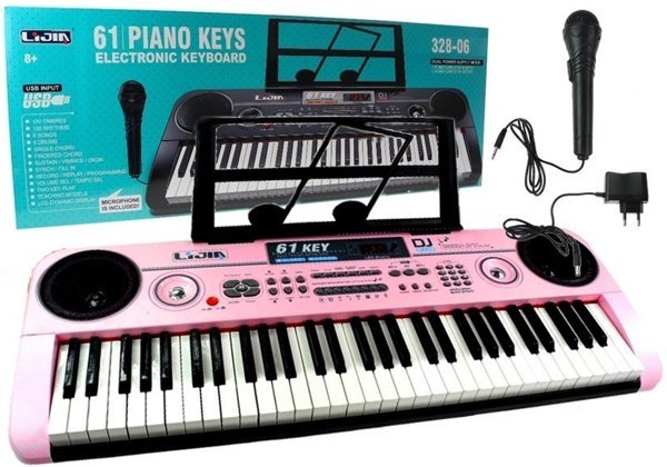 Keyboard Organy 328-06 Mikrofon Zasilacz Różowe