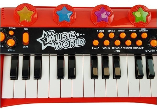 Keyboard Pianinko 24 Klawisze USB Mikrofon Czerwony 