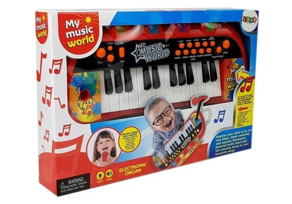 Keyboard Pianinko 24 Klawisze USB Mikrofon Czerwony 