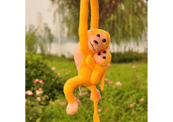 Maskotka Pluszowa Małpka z Dzieckiem Żółta 70 cm