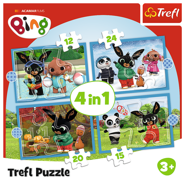 Puzzle - "4w1 (12, 15, 20, 24)" - Wesoły Bing Trefl 34631