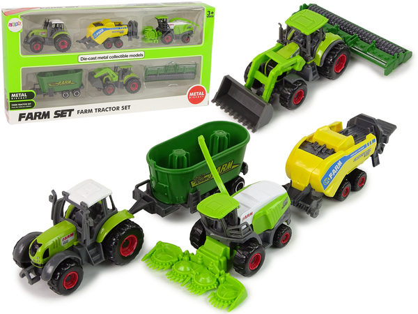 Zestaw 6 Pojazdów Rolniczych Traktor Kombajn Metalowe Elementy