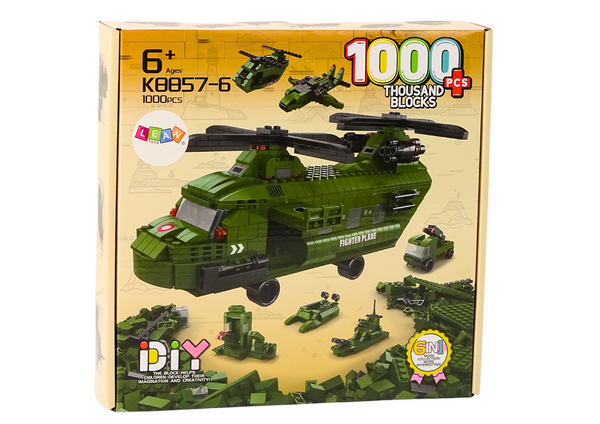 Zestaw Klocków Helikopter Wojskowy Militarny Zielony 1000 El