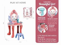 Zestaw Piękności Toaletka Z Krzesełkiem Lusterko Różowy