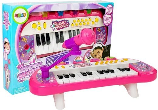 Keyboard Pianinko 24 Klawisze USB Mikrofon Różowy 